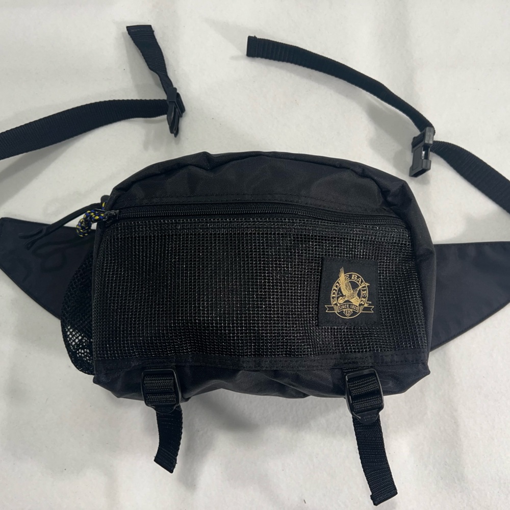 Vintage Eddie Bauer Black Belt Bag with Gold Accent.